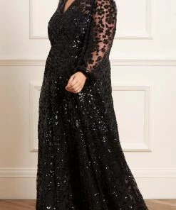 Needle & Thread Holding LTD Seren Long Sleeve V-Neck Gown Womenswear