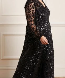 Needle & Thread Holding LTD Seren Long Sleeve V-Neck Gown Womenswear