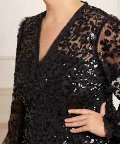 Needle & Thread Holding LTD Seren Long Sleeve V-Neck Gown Womenswear