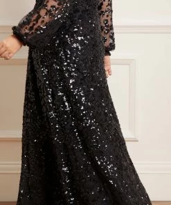 Needle & Thread Holding LTD Seren Long Sleeve V-Neck Gown Womenswear