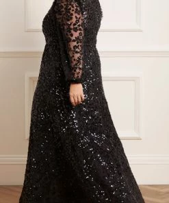 Needle & Thread Holding LTD Seren Long Sleeve V-Neck Gown Womenswear