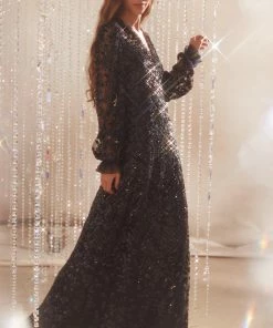 Needle & Thread Holding LTD Seren Long Sleeve V-Neck Gown Womenswear