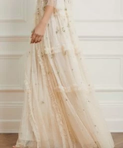 Needle & Thread Holding LTD Shimmer Ditsy Long Sleeve Gown