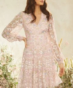 Needle & Thread Holding LTD Shimmer Fairytale V-Neck Mini Dress Womenswear