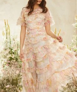 Needle & Thread Holding LTD Womenswear Sunrise Bloom Ruffle Short Sleeve Gown