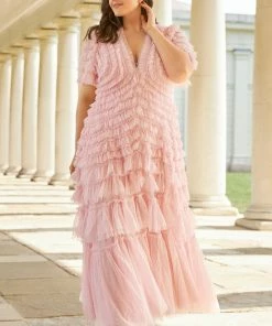 Needle & Thread Holding LTD Willow Ruffle V-Neck Gown