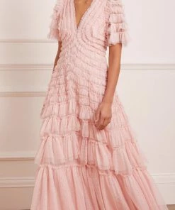 Needle & Thread Holding LTD Willow Ruffle V-Neck Gown
