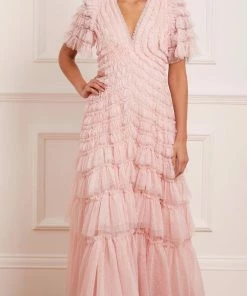 Needle & Thread Holding LTD Willow Ruffle V-Neck Gown